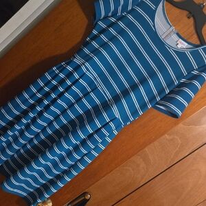 LuLaRoe Teal Blue and White Striped Mini Dress